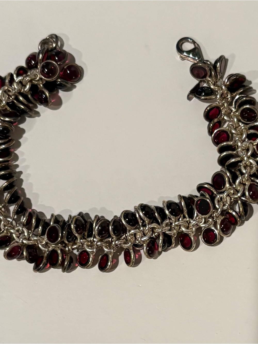Silver and garnet Cha Cha Bracelet.
